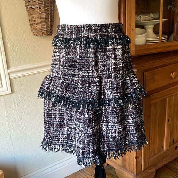 Nordstrom Halogen Multi Color Raw Edge Fringe Mini Tweed Lined Skirt Size 2 - Picture 1 of 15